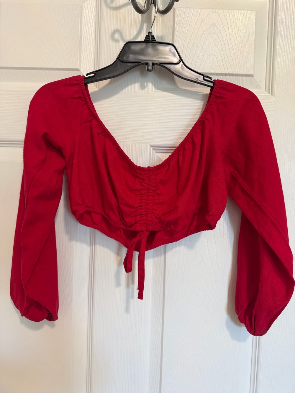 La Hearts Red Ruched Tie-Front Crop Top